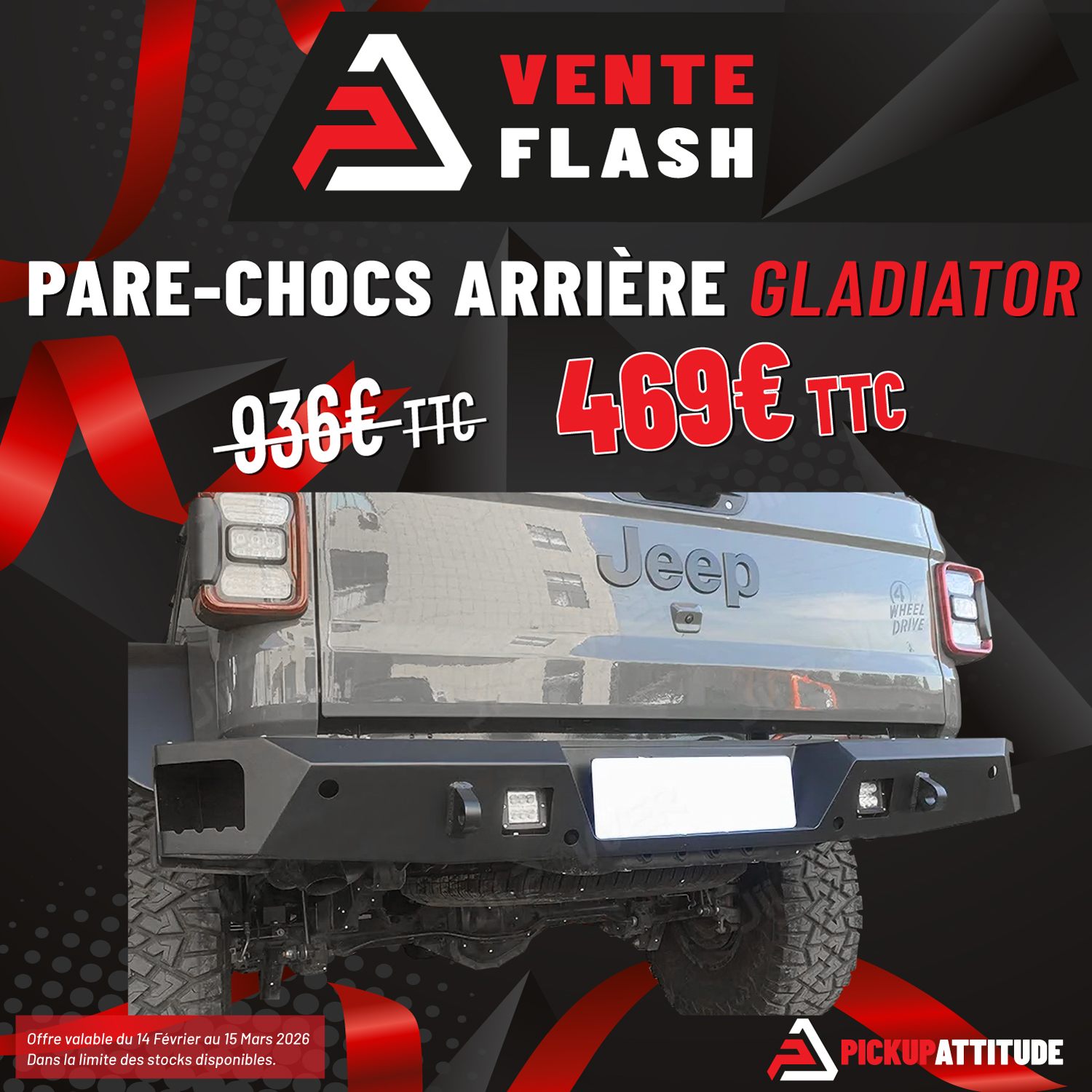 Pickup Attitude Fiche-produit-black-pickup-days-jp-jt Pare-chocs Arriere Gladiator (jp-jt011) Vente Flash