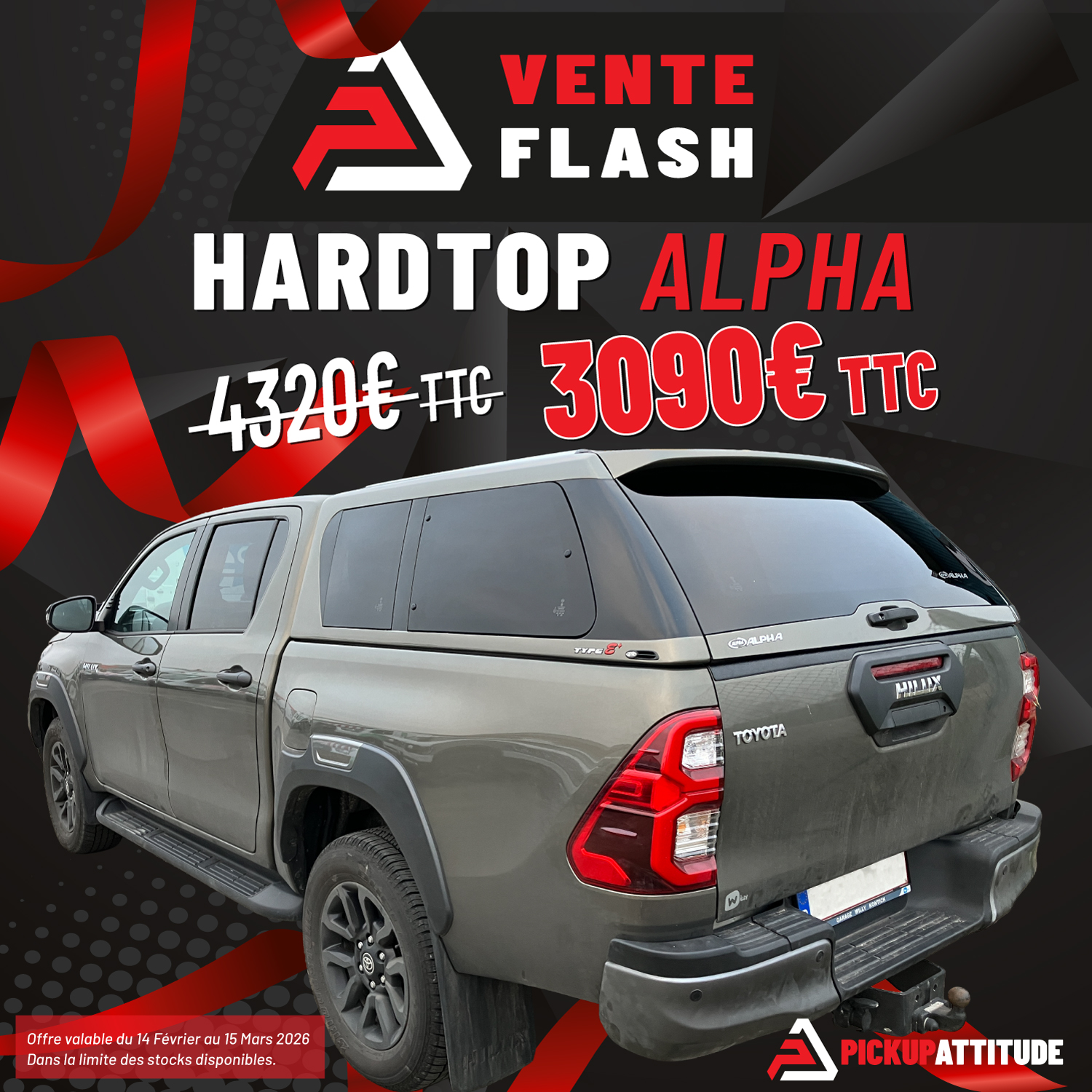 Pickup Attitude Fiche-produit-black-pickup-days-t-htlux+r Hardtop Toyota Type E+ T3-ht1lux+r Vente Flash