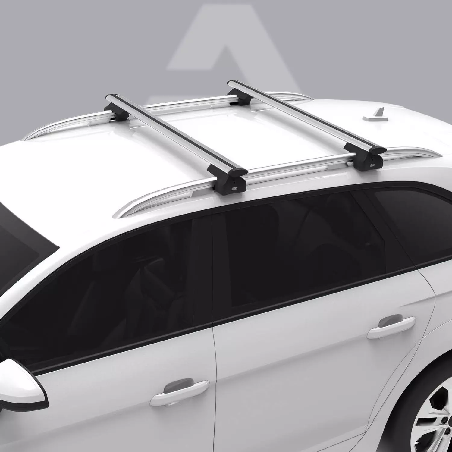 Barre De Toit Longitudinale Ford 2012-2022 (f3-f5-lg-cr-bar-i) - Pickup Attitude Pickup Attitude - White Suv with Two Black Crossbars Mounted on Roof Rails on Top of the Vehicle